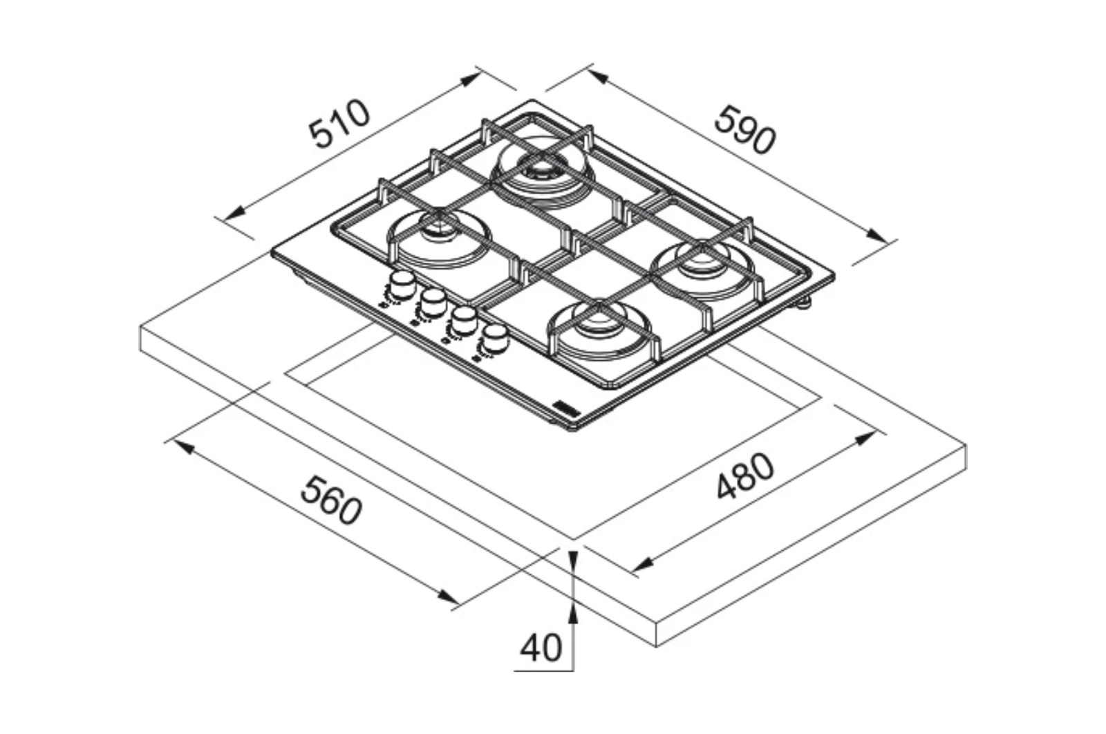 FRANKE BUILT-IN GAS HOB 60CM - FHSM 604 3G DC XS E