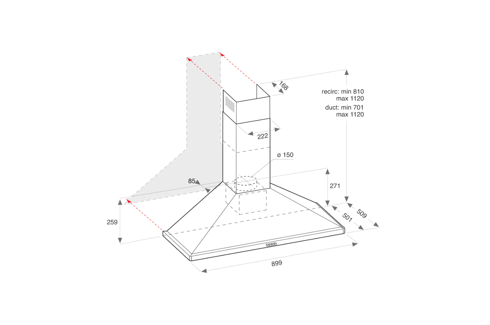 شفاط هرمي أريستون 90 سم 416 م/س - AHPN 9.4F LM X/1