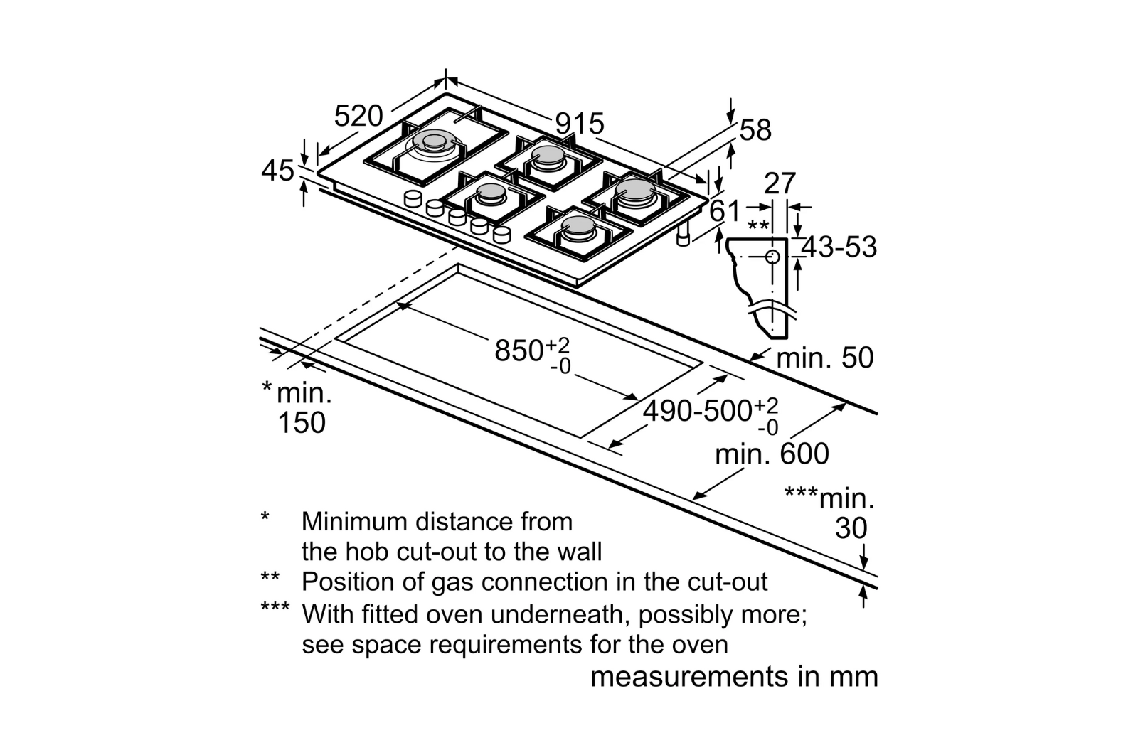 BOSCH BUILT-IN GAS HOB 90CM - PPM9A6I40